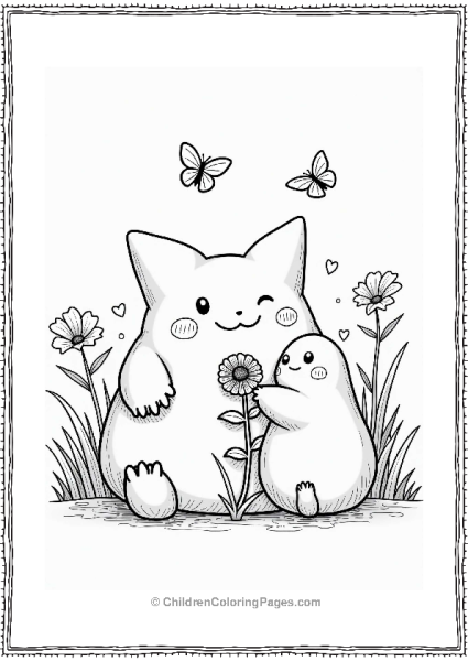Snorlax Sharing A Flower With Togepi Free PDF Printable