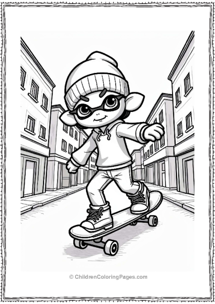 Splatoon Character Skateboarding In The City Free PDF Printable