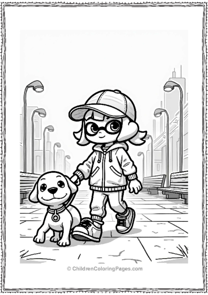 Splatoon Character Walking A Dog In The City Free PDF Printable