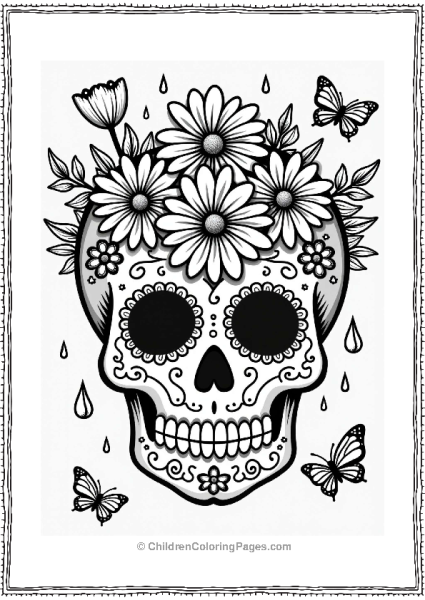 Spring Sugar Skull With Flowers And Butterflies Free PDF Printable