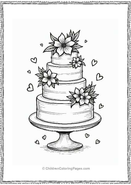 Stylish Wedding Cake With Flowers And Ribbons Free PDF Printable