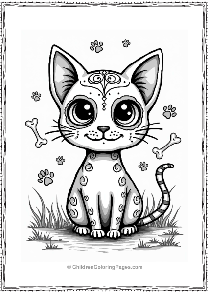 Sugar Skull Cat Design Free PDF Printable