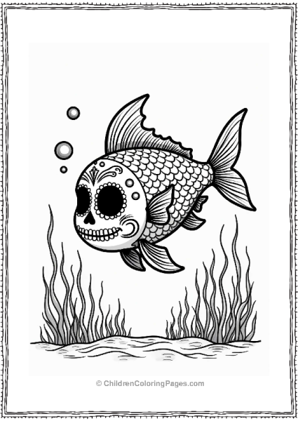 Sugar Skull Fish Swimming Among Seaweed Free PDF Printable
