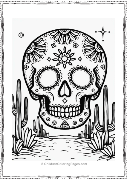 Sugar Skull In A Vibrant Desert Landscape Free PDF Printable