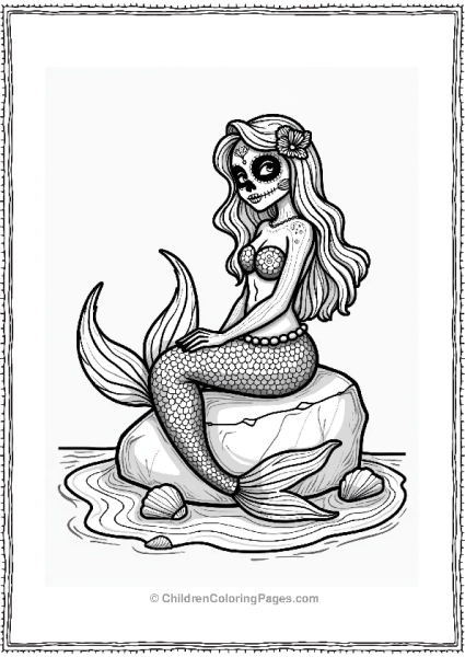 Sugar Skull Mermaid By The Sea Free PDF Printable