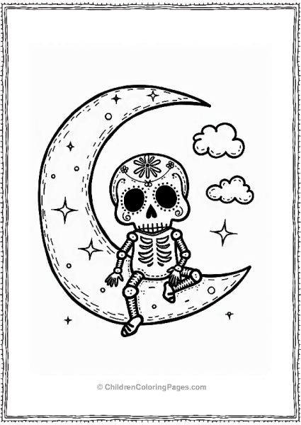 Sugar Skull On A Crescent Moon Free PDF Printable