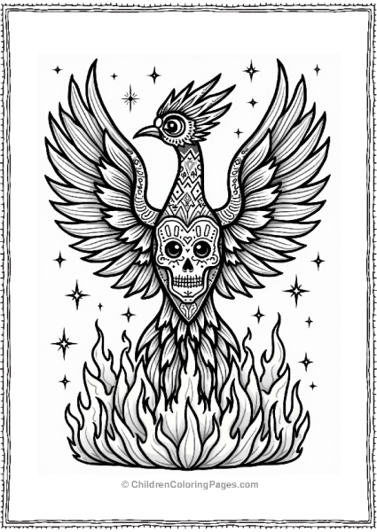 Sugar Skull Phoenix Rising From Flames Free PDF Printable