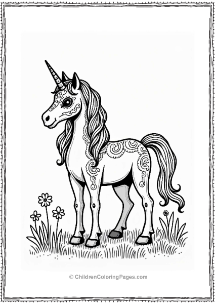 Sugar Skull Unicorn In A Meadow Free PDF Printable