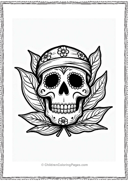 Sugar Skull With Bandana And Leaves Free PDF Printable