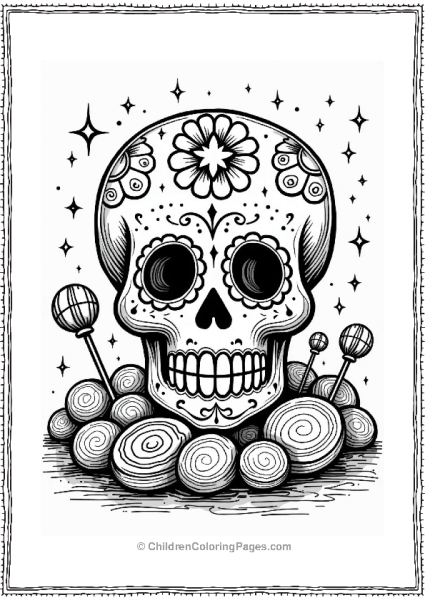 Sugar Skull With Candies And Stars Free PDF Printable