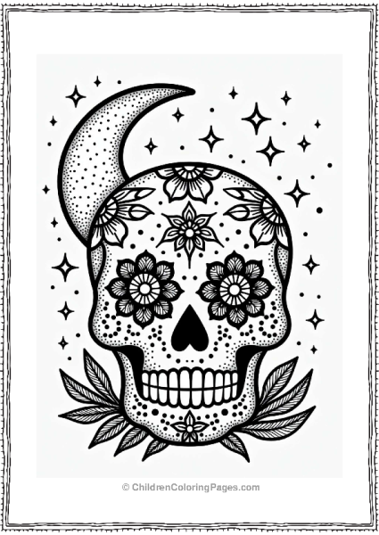 Sugar Skull With Crescent Moon And Stars Free PDF Printable