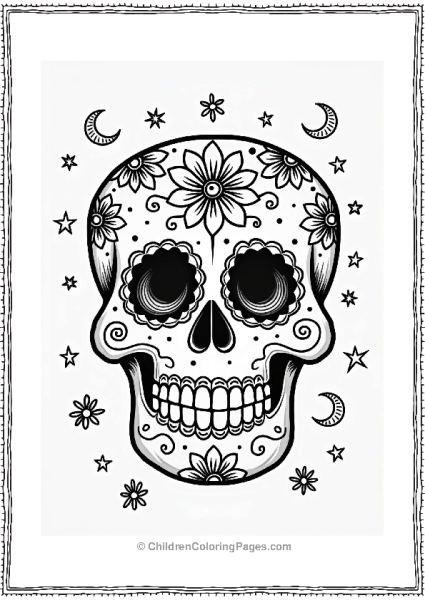 Sugar Skull With Flowers And Stars Free PDF Printable