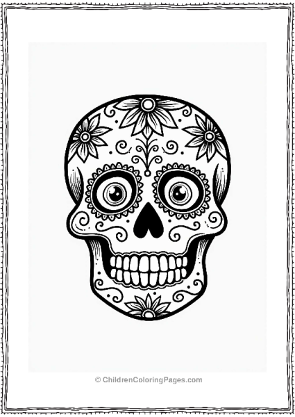 Sugar Skull With Flowers And Swirls Free PDF Printable