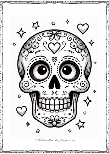 Sugar Skull With Hearts And Stars Free PDF Printable