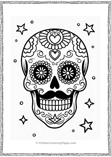 Sugar Skull With Mustache And Patterns Free PDF Printable