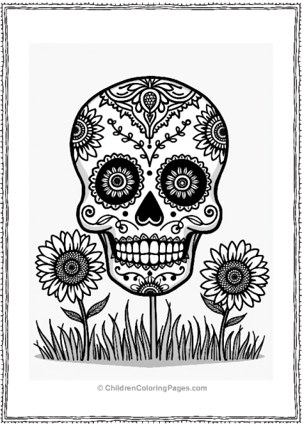 Sugar Skull With Sunflowers Free PDF Printable