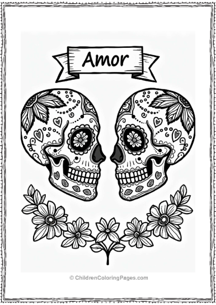 Sugar Skulls With Amor Banner Free PDF Printable