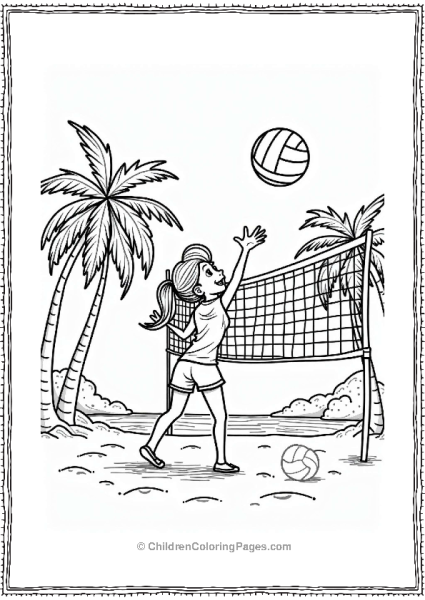 Summer Cheerful Girl Playing Volleyball At The Beach Free PDF Printable