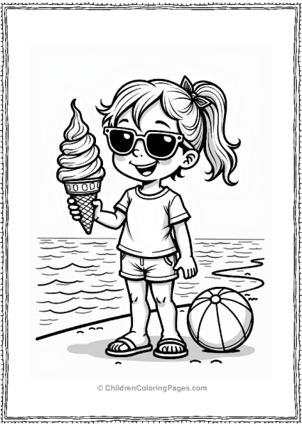 Summer Cheerful Girl With Ice Cream At The Beach Free PDF Printable