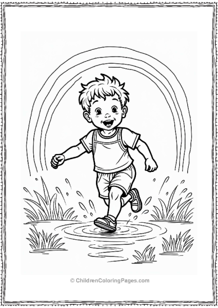 Summer Child Running Through Sprinkler With Rainbow Free PDF Printable