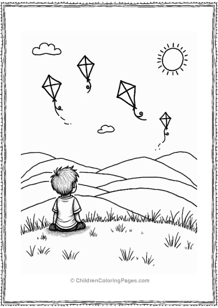 Summer Child Watching Kites On A Grassy Hill Free PDF Printable