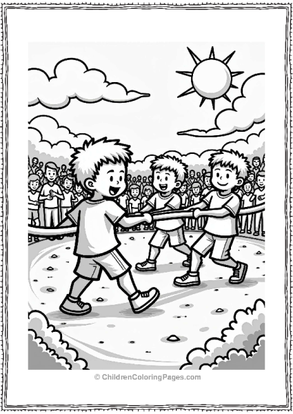 Summer Children Playing Tug Of War On A Sunny Day Free PDF Printable