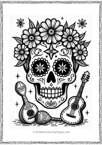Summer Fiesta Sugar Skull With Marigolds Free PDF Printable