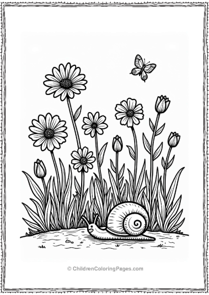 Summer Flower Bed With Snail And Butterfly Free PDF Printable