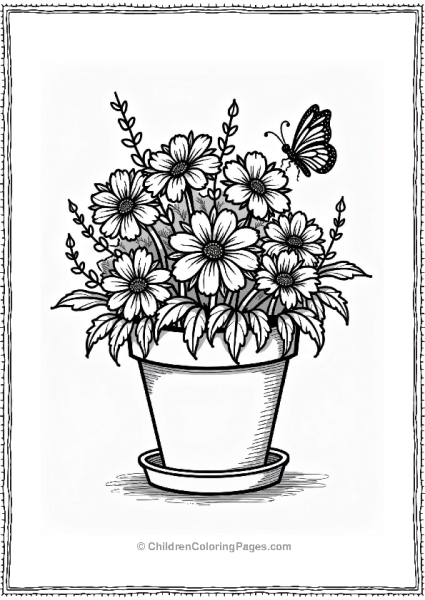 Summer Flower Pot With Colorful Blooms Free PDF Printable