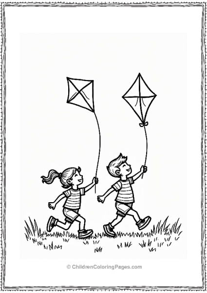 Summer Friends With Kites In A Grassy Field Free PDF Printable