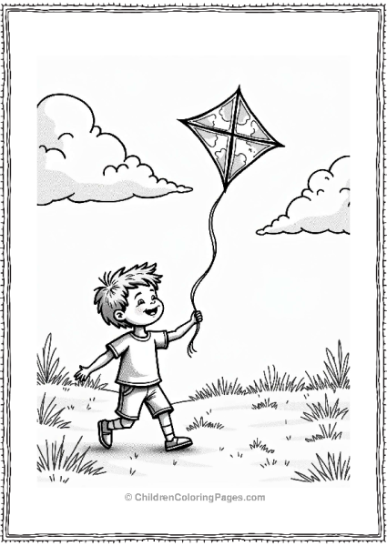 Summer Joyful Child Flying A Colorful Kite Free PDF Printable