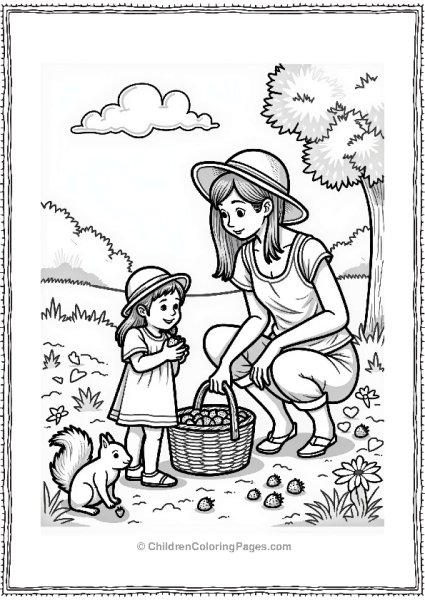 Summer Mother And Child Picking Strawberries Free PDF Printable