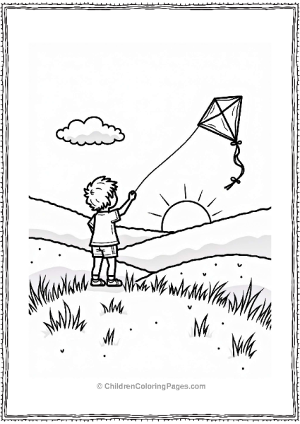 Summer Sunset View With Child Flying Kite Free PDF Printable