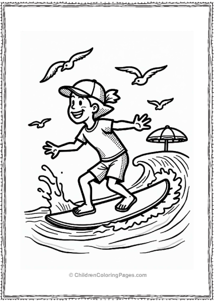 Summer Surfer Riding Waves On A Sunny Day Free PDF Printable
