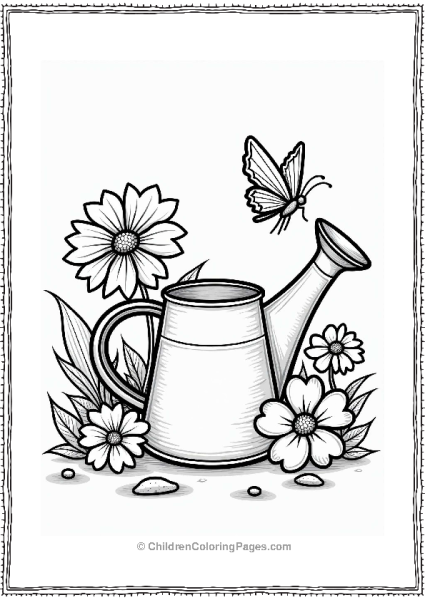Summer Watering Can And Flowers With Butterfly Free PDF Printable