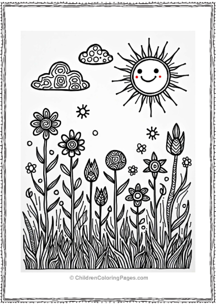 Sunny Zentangle Garden With Smiling Sun Free PDF Printable