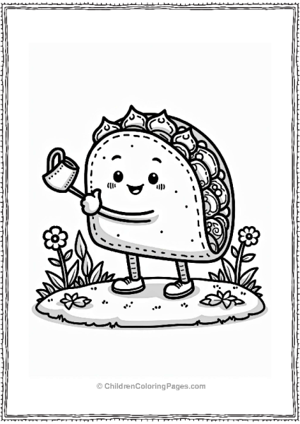 Taco Character In A Cheerful Garden Free PDF Printable