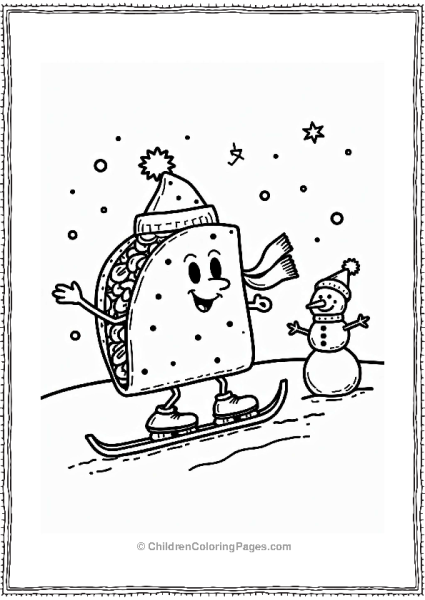 Taco Ice Skating In A Snowy Scene Free PDF Printable