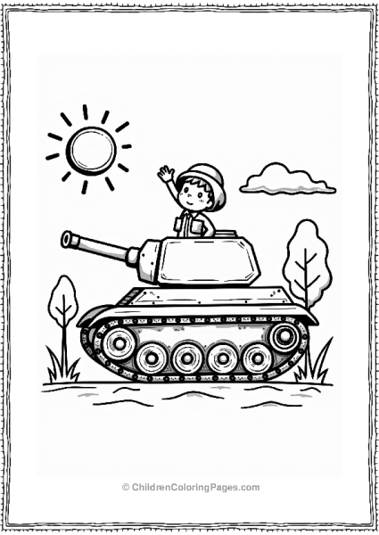 Tank And Soldier In A Sunny Landscape Free PDF Printable