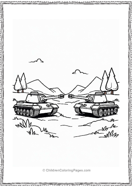Tank Battle Scene On A Minimalist Battlefield Free PDF Printable