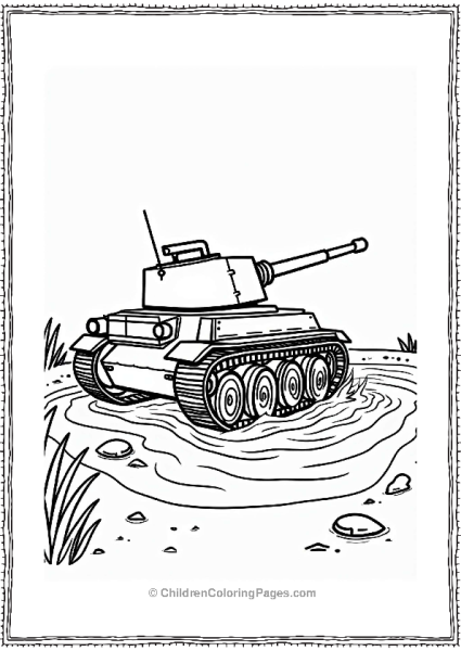 Tank Crossing A Muddy Riverbank Free PDF Printable