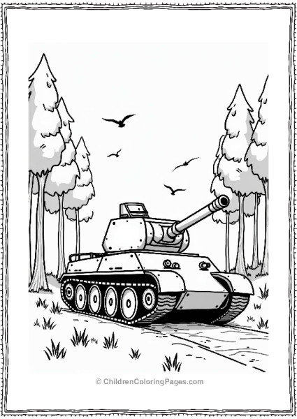 Tank Driving Through A Forest Free PDF Printable