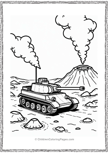 Tank In A Volcanic Landscape Free PDF Printable
