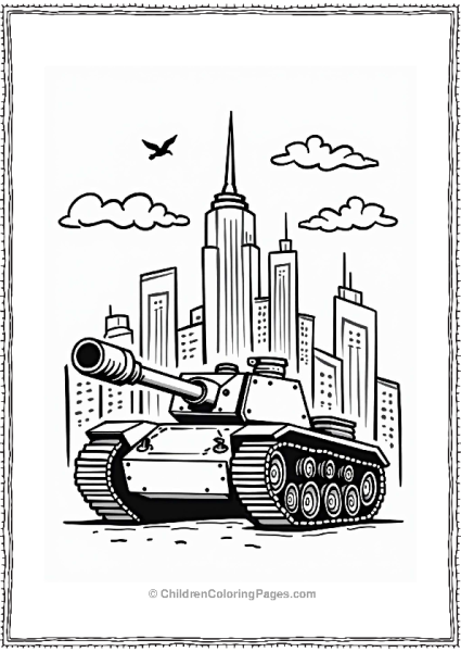 Tank In Front Of A City Building Free PDF Printable