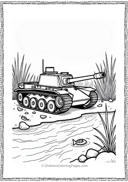 Tank Near A Riverbank Free PDF Printable