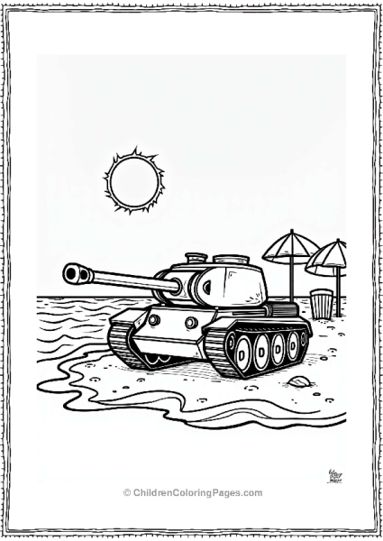 Tank On A Beach With Umbrellas Free PDF Printable