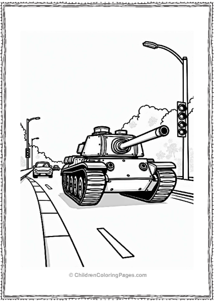 Tank On A City Road Free PDF Printable