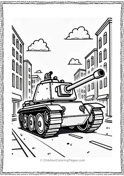 Tank Patrolling A Cartoon City Free PDF Printable