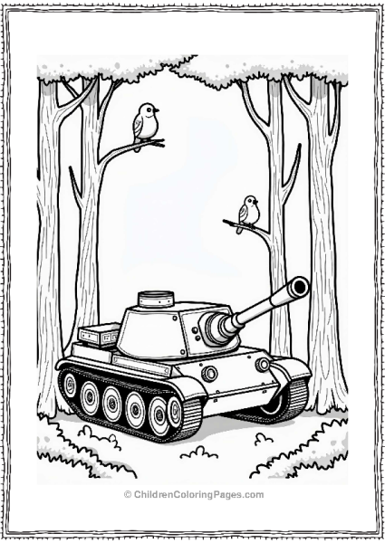 Tank Peeking Through Forest Trees Free PDF Printable