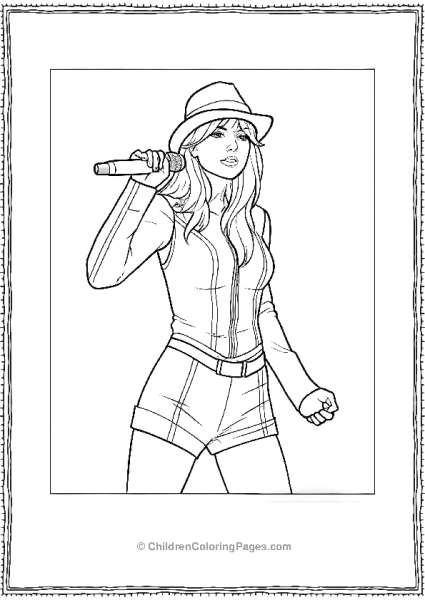 Taylor Swift Holding Microphone And Wearing Hat Free PDF Printable